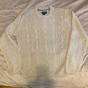 David Taylor Cream Cable Knit Crewneck Sweater